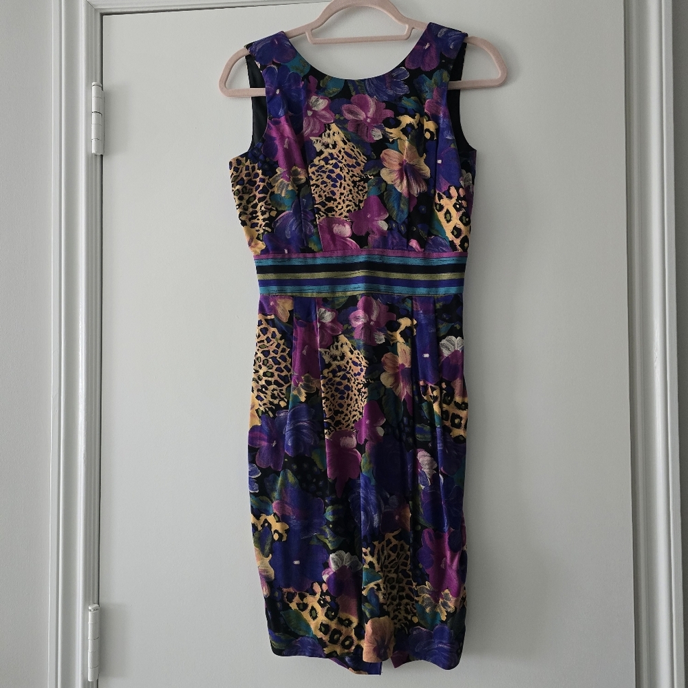 VINTAGE Floral Cheetah Dress Size 4 Petite